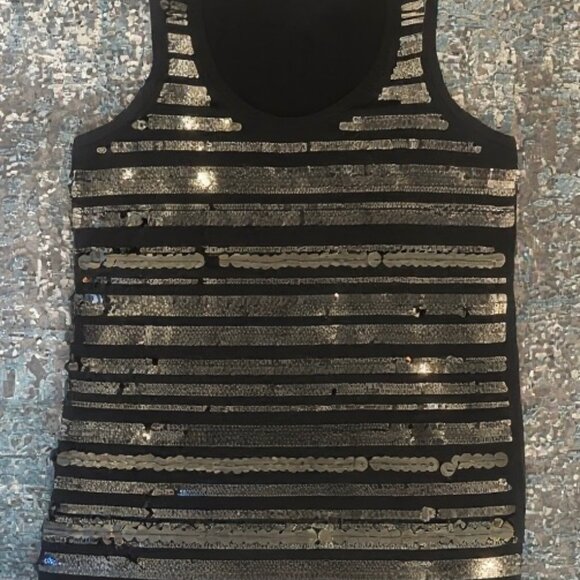 Ann Taylor Black Sequin Tank Top Size S - Picture 2 of 14